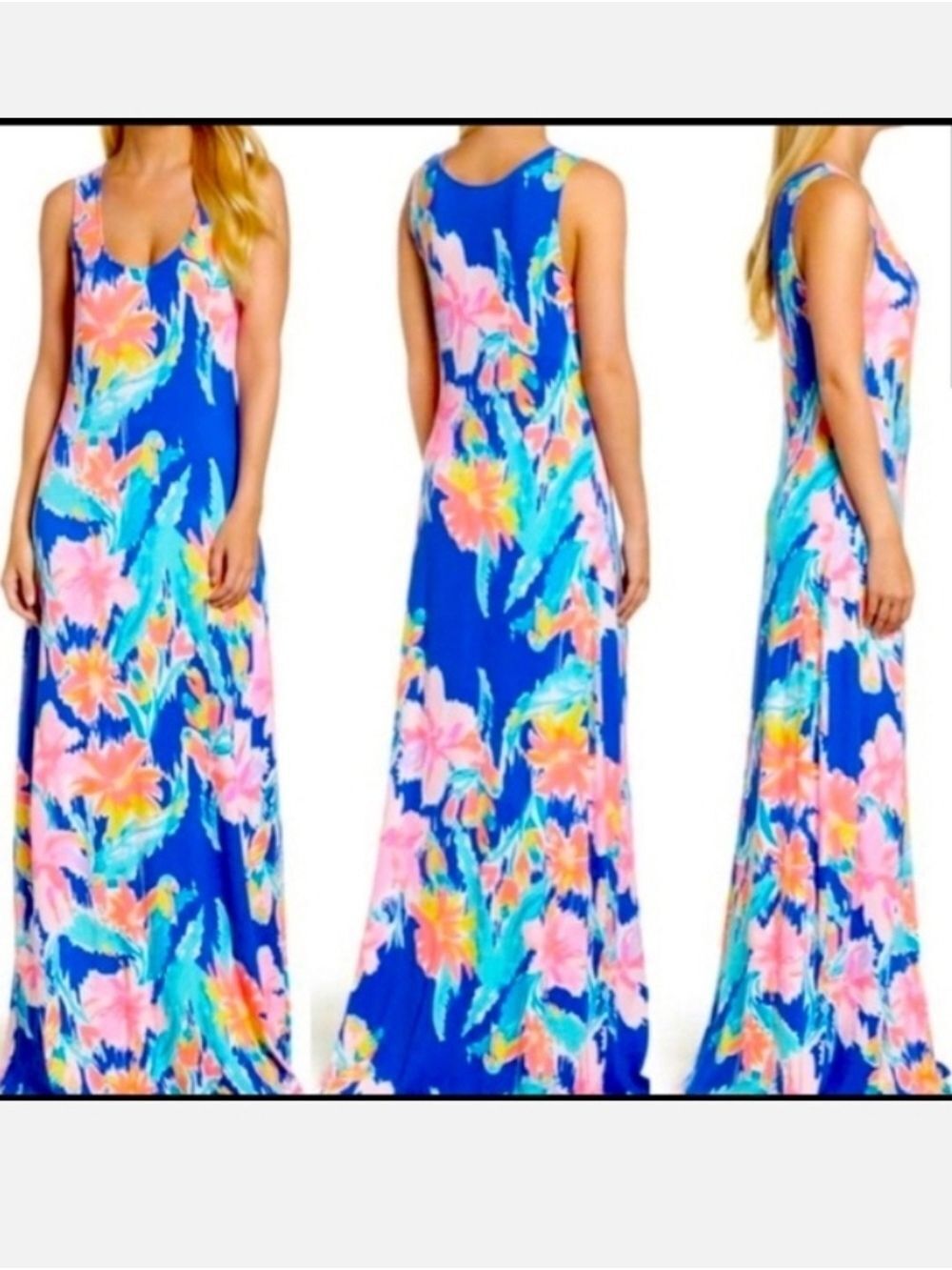 Lilly Pulitzer Natalia Blue Tropical Floral Maxi Dress Size XS - Picture 2 of 12